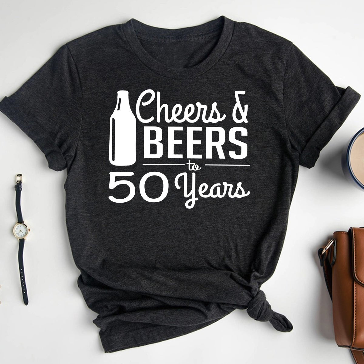 Cheers & Beers 50th Birthday Shirt - Celebrate 50 Years with Style - Bliss Birthday Shirts - Heather Dark Grey - S