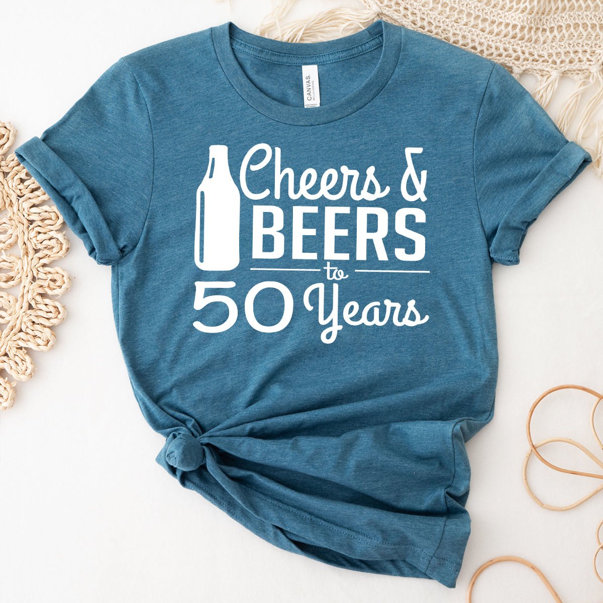 Cheers & Beers 50th Birthday Shirt - Celebrate 50 Years with Style - Bliss Birthday Shirts - Heather Deep Teal - S