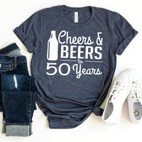 Cheers & Beers 50th Birthday Shirt - Celebrate 50 Years with Style - Bliss Birthday Shirts - Heather Navy - S