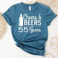 Cheers & Beers 55th Birthday Shirt - Elegant Style for Your 55th Celebration - Bliss Birthday Shirts - Heather Deep Teal - S