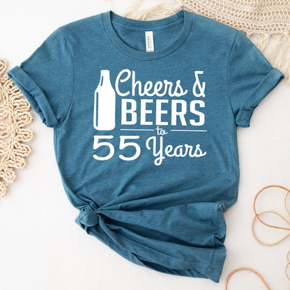 Cheers & Beers 55th Birthday Shirt - Elegant Style for Your 55th Celebration - Bliss Birthday Shirts - Heather Deep Teal - S