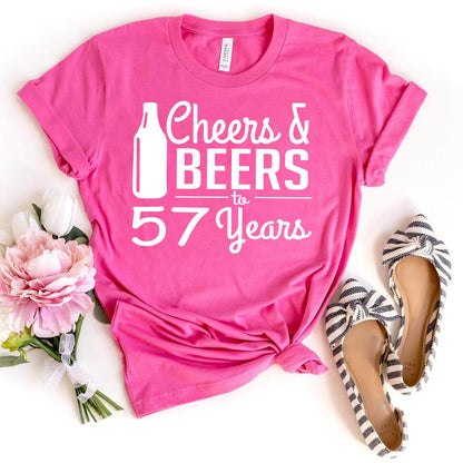 Cheers & Beers 57th Birthday Shirt - Unique Style for Turning 57 - Bliss Birthday Shirts - Charity Pink - S