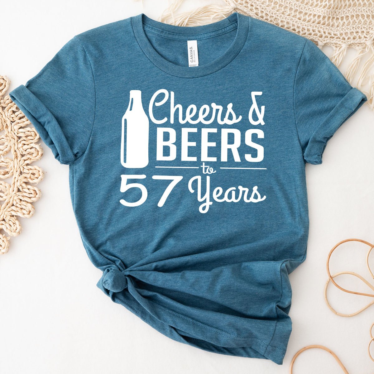 Cheers & Beers 57th Birthday Shirt - Unique Style for Turning 57 - Bliss Birthday Shirts - Heather Deep Teal - S