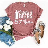 Cheers & Beers 57th Birthday Shirt - Unique Style for Turning 57 - Bliss Birthday Shirts - Heather Mauve - S