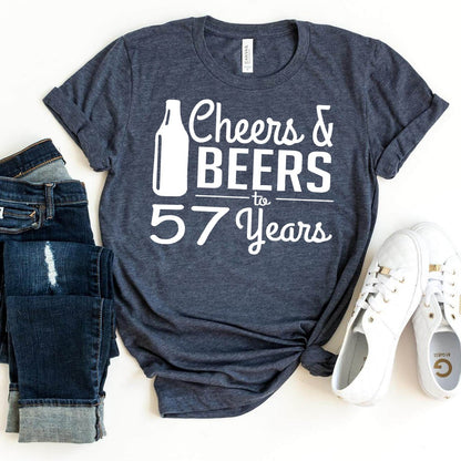 Cheers & Beers 57th Birthday Shirt - Unique Style for Turning 57 - Bliss Birthday Shirts - Heather Navy - S