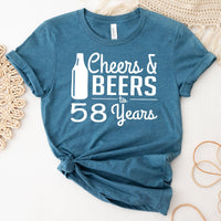 Cheers & Beers 58th Birthday Shirt - Vibrant Design for 58th Birthday - Bliss Birthday Shirts - Heather Deep Teal - S