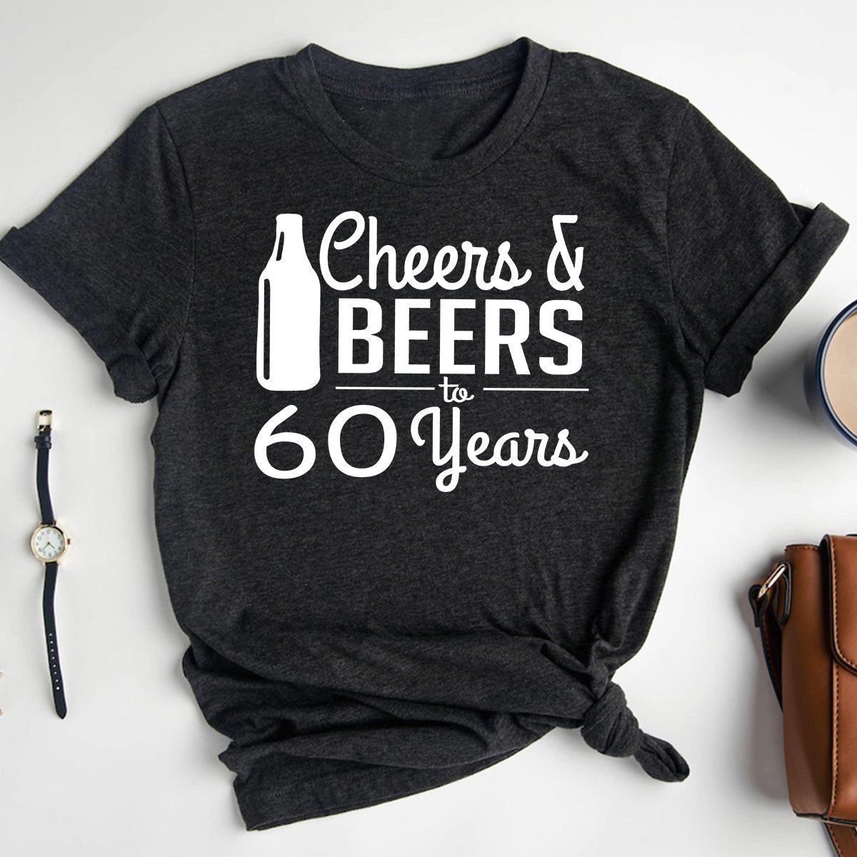 Cheers & Beers 60th Birthday Shirt - Classy and Fun Design for 60th Birthday - Bliss Birthday Shirts - Heather Dark Grey - S