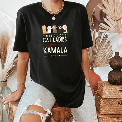 Childless Cat Ladies for Kamala Shirt - Political T - Shirt 2024 - Bliss Birthday Shirts - S - Black