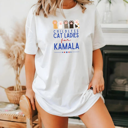 Childless Cat Ladies for Kamala Shirt - Political T - Shirt 2024 - Bliss Birthday Shirts - S - White