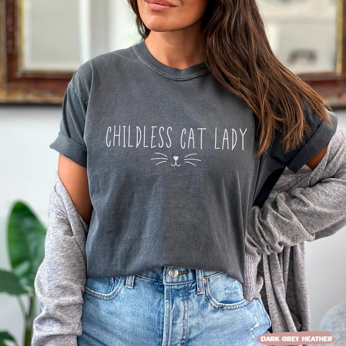 Childless Cat Lady T - Shirt - 2024 Election Political Shirts - Bliss Birthday Shirts - S - Dark Grey Heather