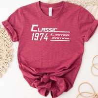 Classic 1974 Limited Edition 50th Shirt – Celebrating 50 Years of Excellence - Bliss Birthday Shirts - Heather Raspberry - S