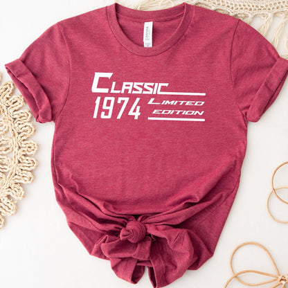 Classic 1974 Limited Edition 50th Shirt – Celebrating 50 Years of Excellence - Bliss Birthday Shirts - Heather Raspberry - S