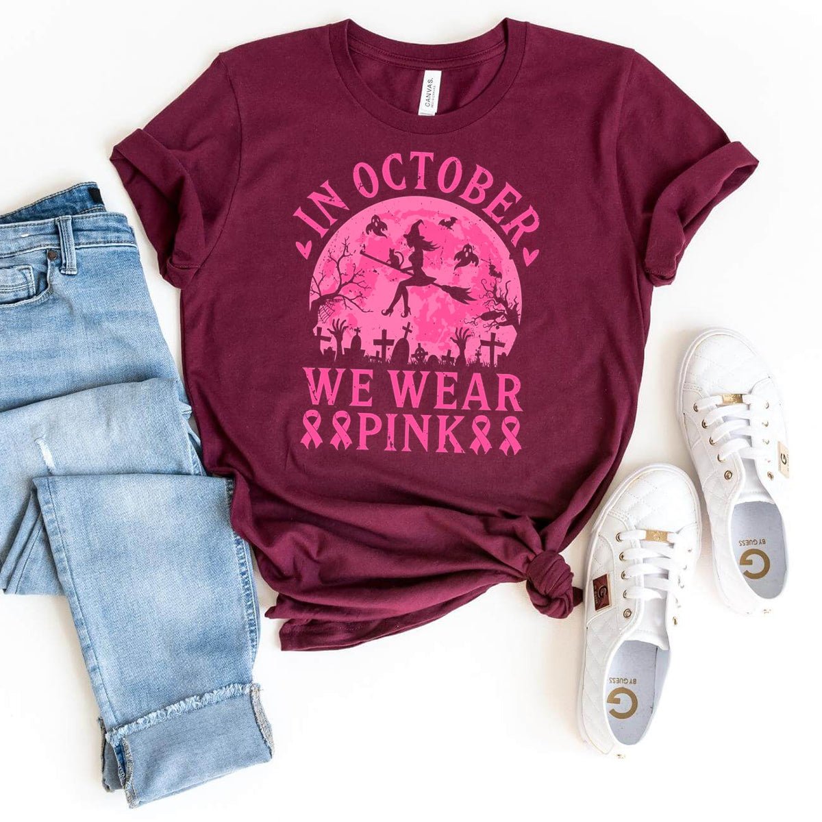 Classic In October We Wear Pink Shirt – Ideal October Awareness Tee - Bliss Birthday Shirts - Maroon - S