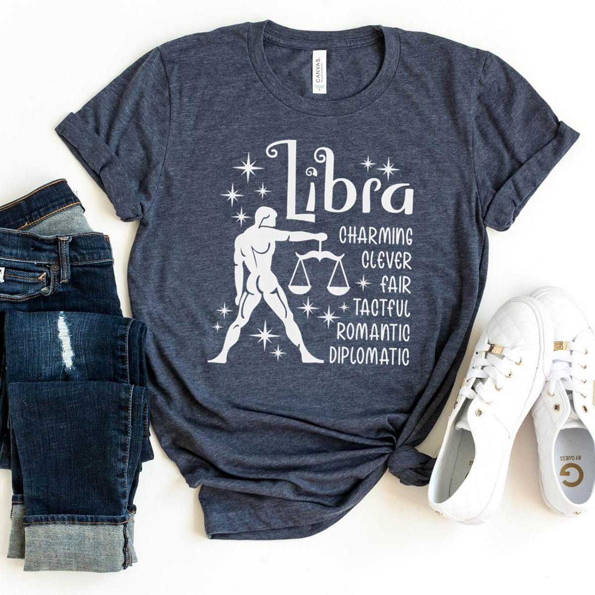 Classic Libra Zodiac Birthday Shirt – Celebrate Your Sign with Style - Bliss Birthday Shirts - Heather Navy - S