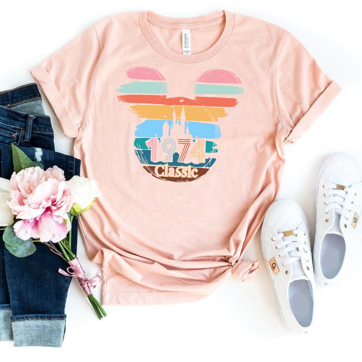 Create Your Own Vintage 1974 Classic Design Custom T-Shirt - Bliss Birthday Shirts - Heather Peach - S