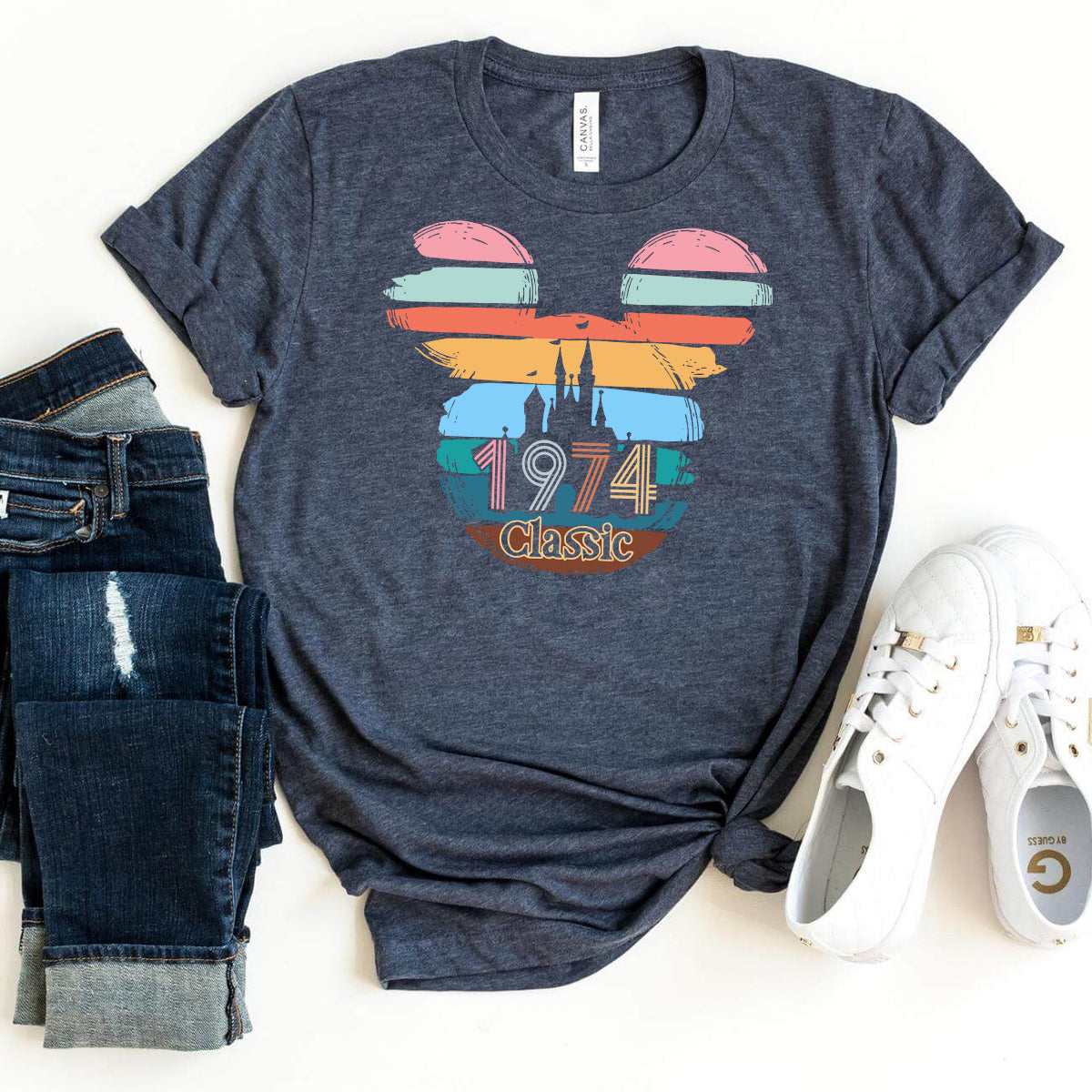 Create Your Own Vintage 1974 Classic Design Custom T - Shirt - Bliss Birthday Shirts - S - Navy Blue