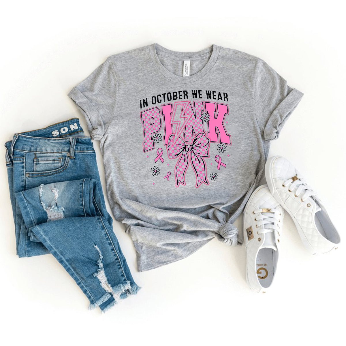 Creative In October We Wear Pink Shirt – Breast Cancer Awareness Tee - Bliss Birthday Shirts - Heather Athletic - S