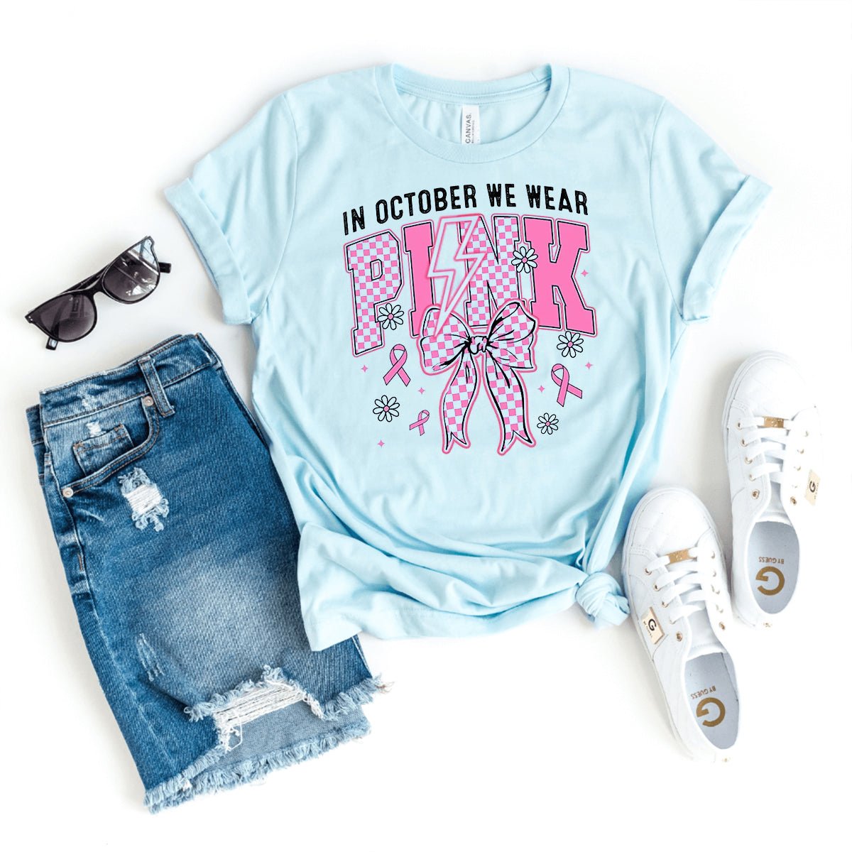 Creative In October We Wear Pink Shirt – Breast Cancer Awareness Tee - Bliss Birthday Shirts - Heather Ice Blue - S