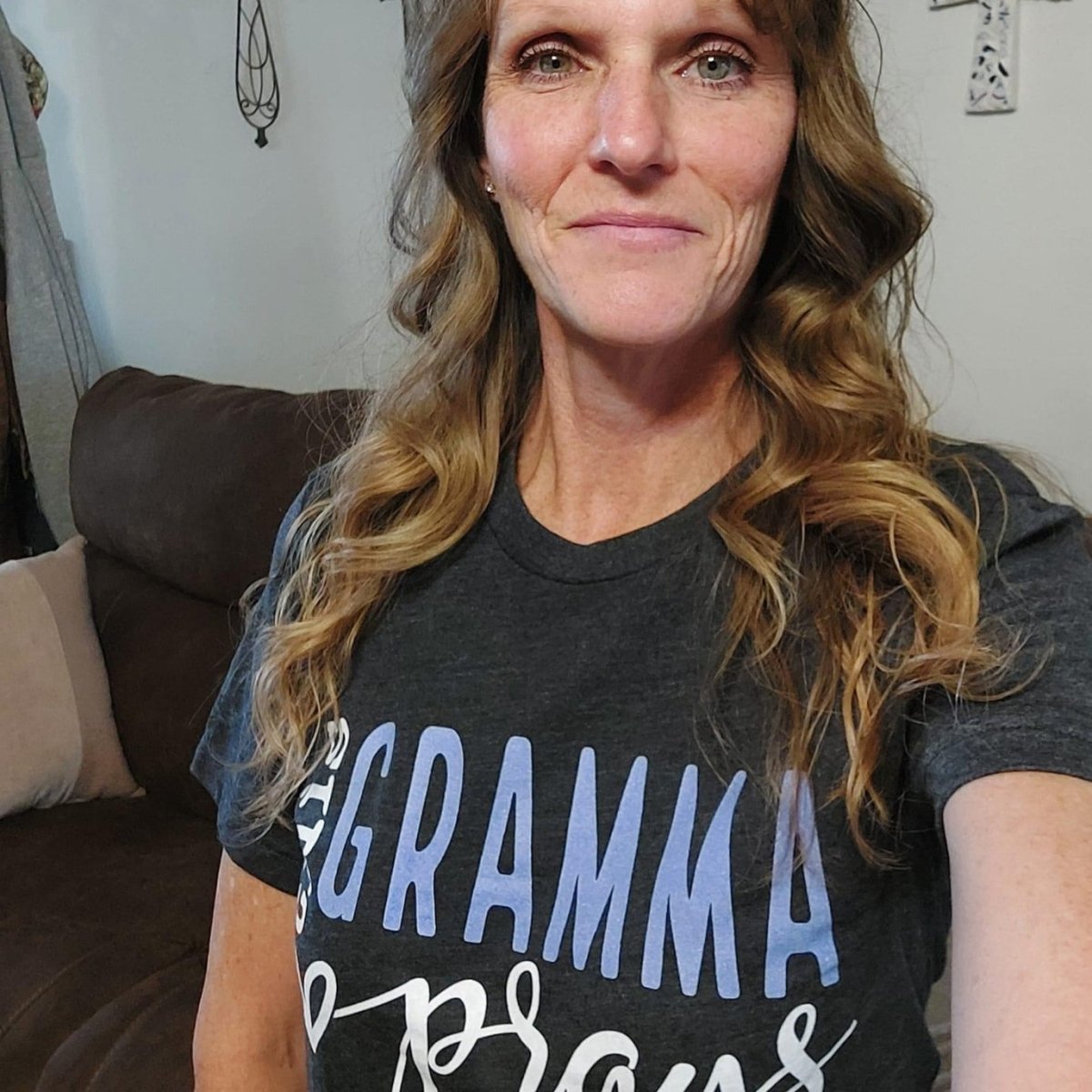 Custom Birthday Shirt - This Gramma Prays Womens T - Shirt - Bliss Birthday Shirts - Black Heather - S