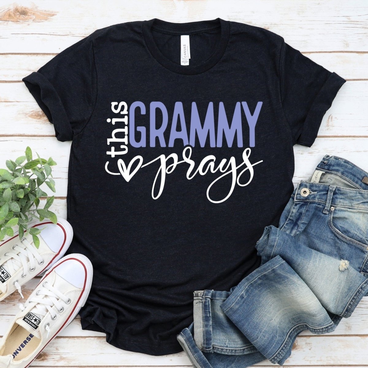 Custom Birthday Shirt - This Grammy Prays Womens T - Shirt - Bliss Birthday Shirts - Black Heather - S