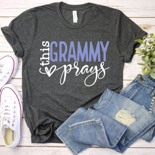 Custom Birthday Shirt - This Grammy Prays Womens T - Shirt - Bliss Birthday Shirts - Dark Grey Heather - S