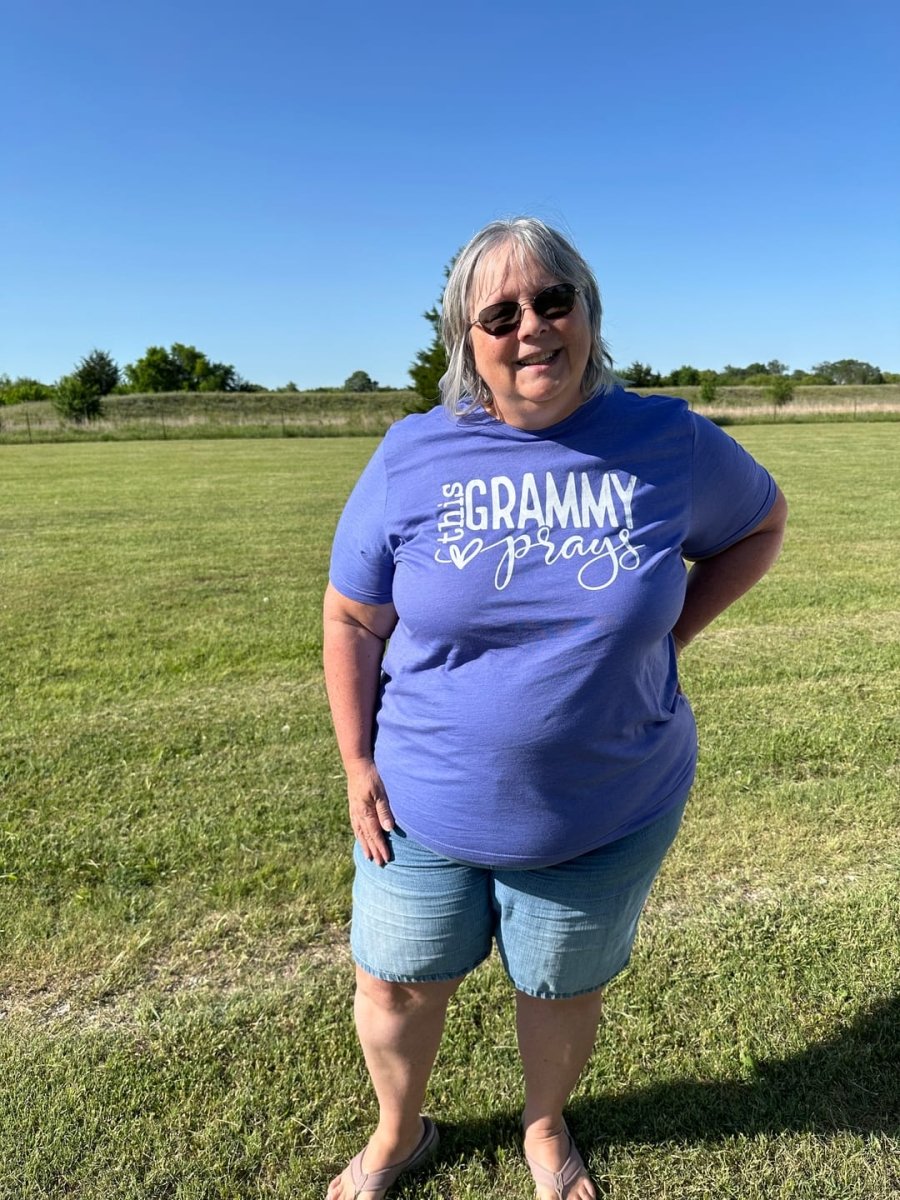 Custom Birthday Shirt - This Grammy Prays Womens T - Shirt - Bliss Birthday Shirts - Heather Charity Pink - S