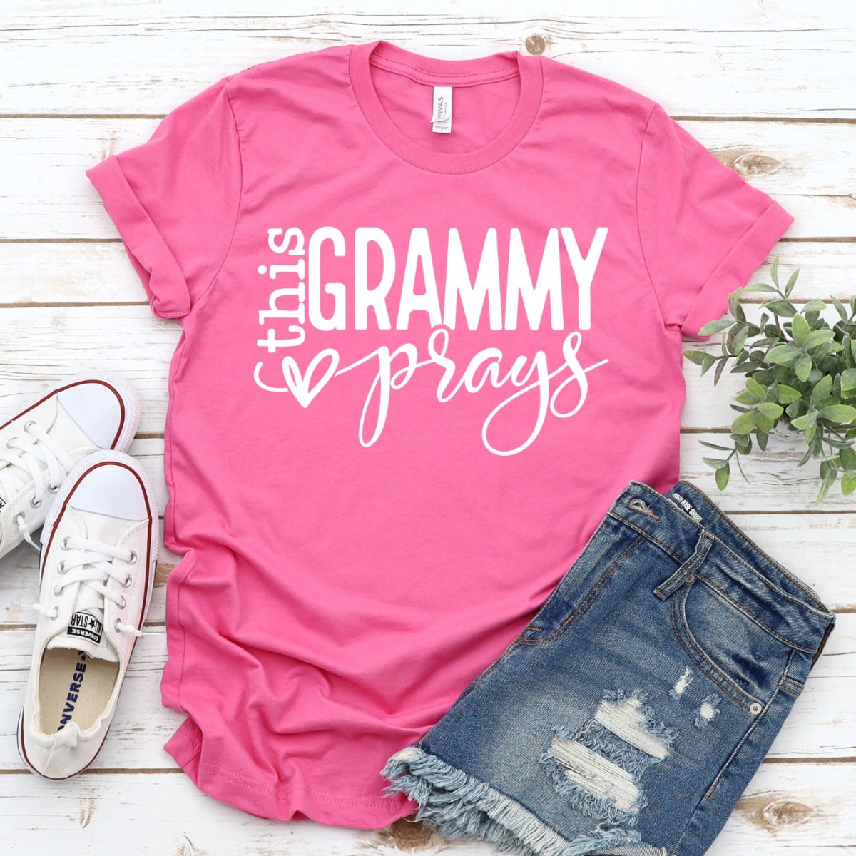 Custom Birthday Shirt - This Grammy Prays Womens T - Shirt - Bliss Birthday Shirts - Heather Charity Pink - S