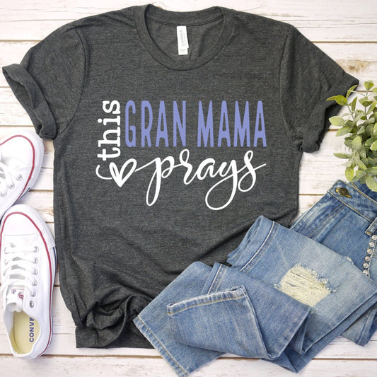 Custom Birthday Shirt - This Gran Mama Prays Womens T - Shirt - Bliss Birthday Shirts - Dark Grey Heather - S