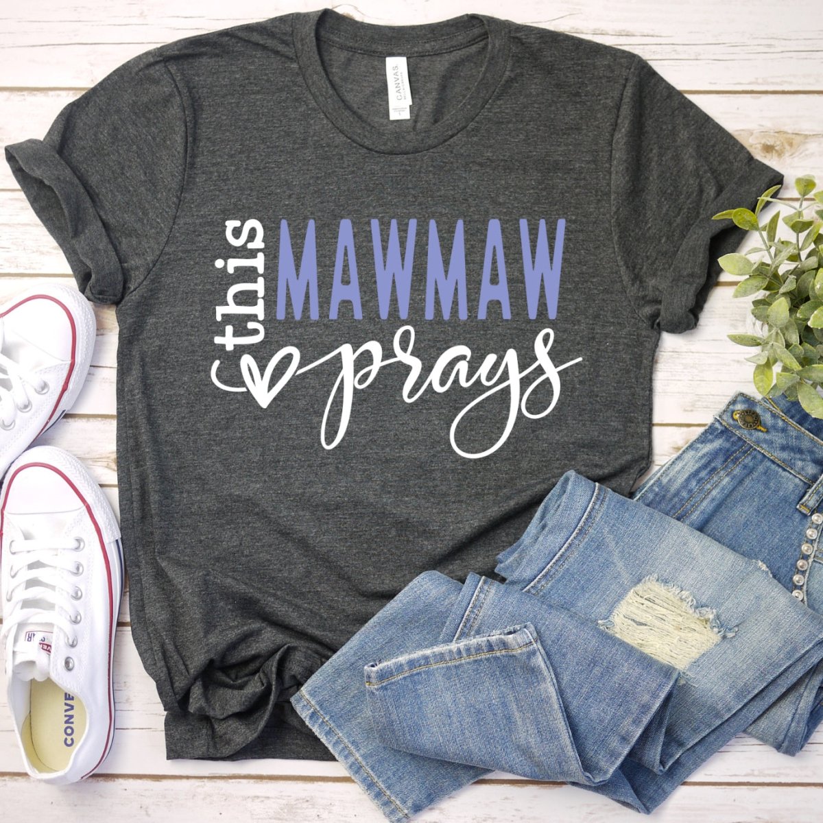 Custom Birthday Shirt - This MawMaw Prays Womens T - Shirt - Bliss Birthday Shirts - Dark Grey Heather - S