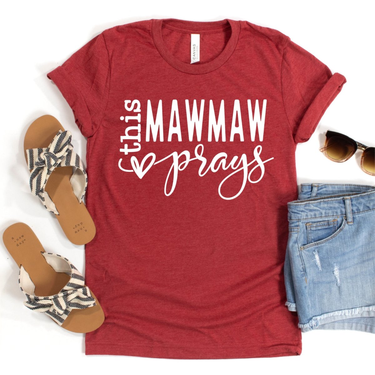 Custom Birthday Shirt - This MawMaw Prays Womens T - Shirt - Bliss Birthday Shirts - Heather Red - S