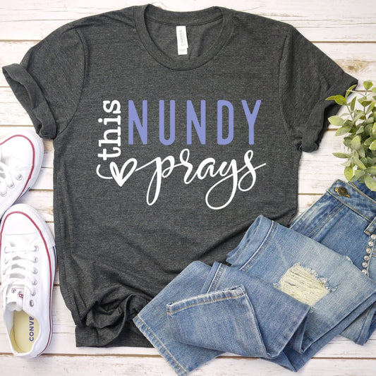 Custom Grandmother T Shirt - This Nundy Prays Womens Tee - Bliss Birthday Shirts - Dark Grey Heather - S