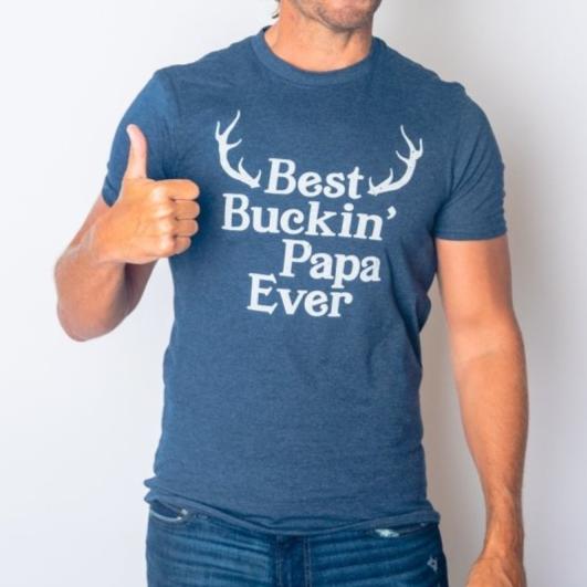 Custom Grandpa T Shirt - Best Buckin Papa Mens Tee - Bliss Birthday Shirts - S - Heather Navy