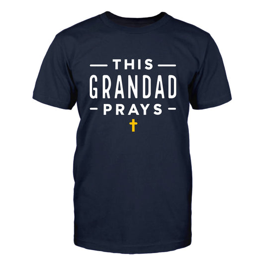 Custom Grandpas T Shirt - This Grandad Prays Mens Tee - Bliss Birthday Shirts - Navy - S