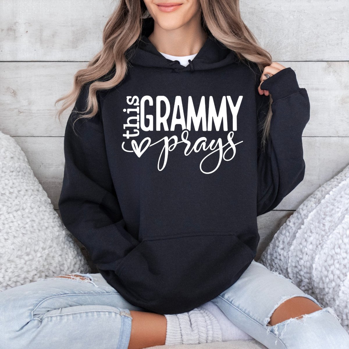 Custom Hoodie - This Grammy Prays Womens Birthday Sweatshirt - Bliss Birthday Shirts - Black - S