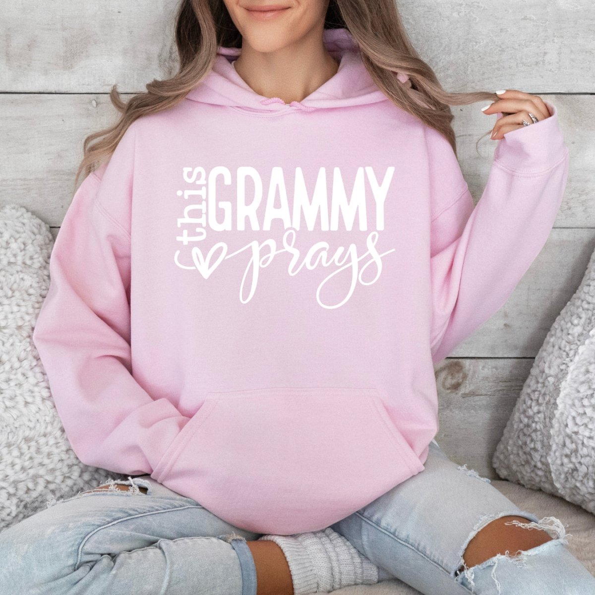 Custom Hoodie - This Grammy Prays Womens Birthday Sweatshirt - Bliss Birthday Shirts - Light Pink - S