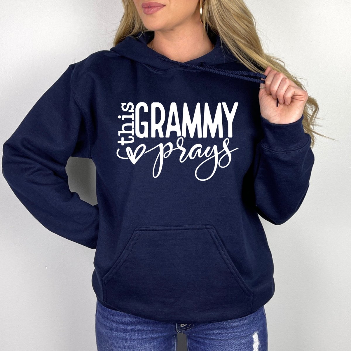 Custom Hoodie - This Grammy Prays Womens Birthday Sweatshirt - Bliss Birthday Shirts - Navy - S