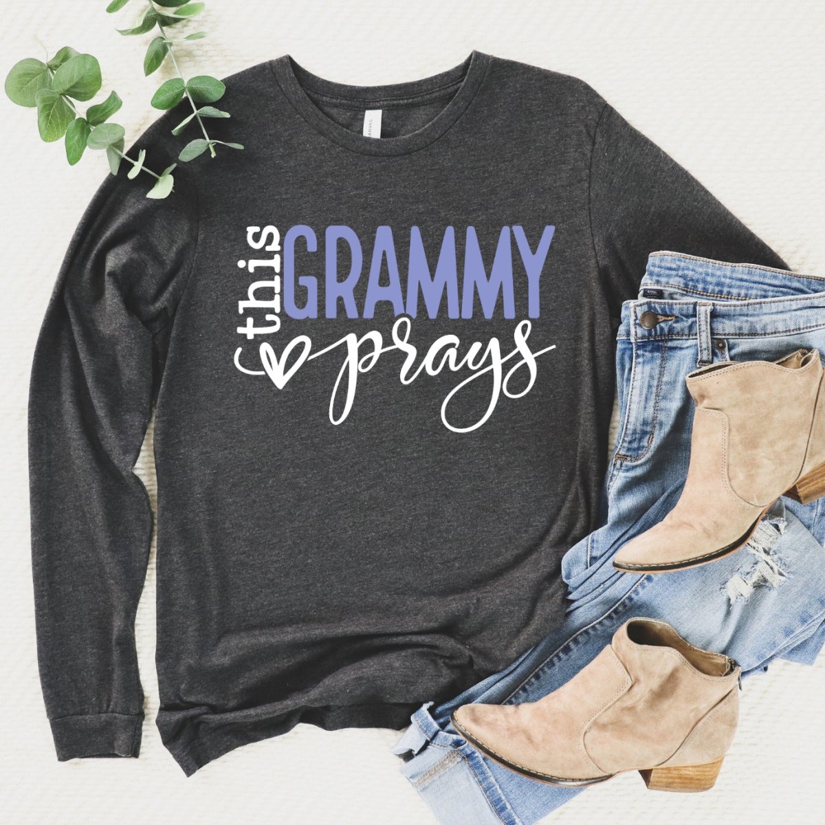 Custom Long Sleeve Shirt - This Grammy Prays Birthday T - Shirt - Bliss Birthday Shirts - Dark Heather Grey - S