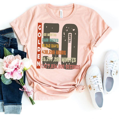 Custom T Shirt Design - 50 Golden Count - Bliss Birthday Shirts - Heather Peach - S