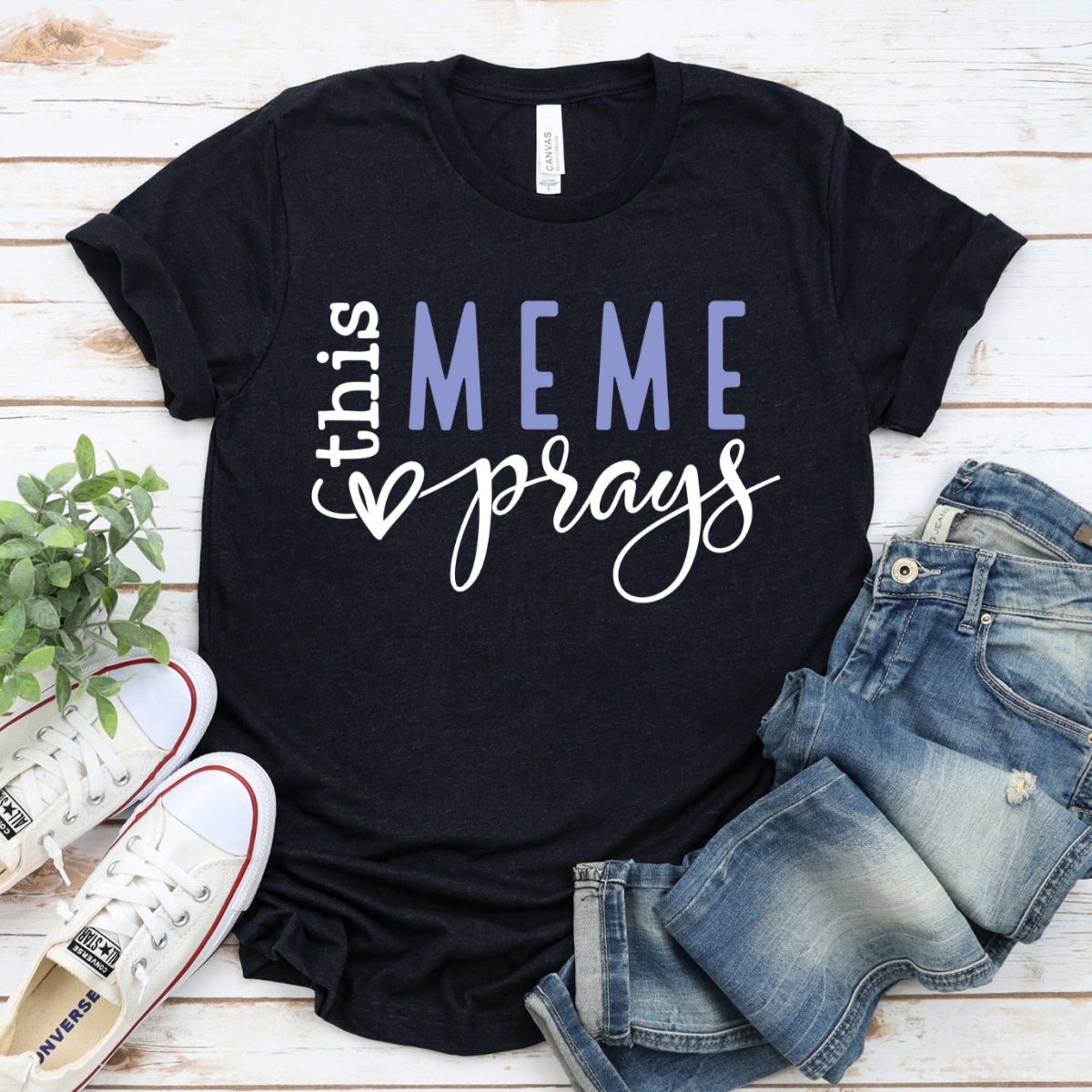 Custom T Shirt for Birthdays - This MeMe Prays Womens T - Shirt - Bliss Birthday Shirts - Black Heather - S