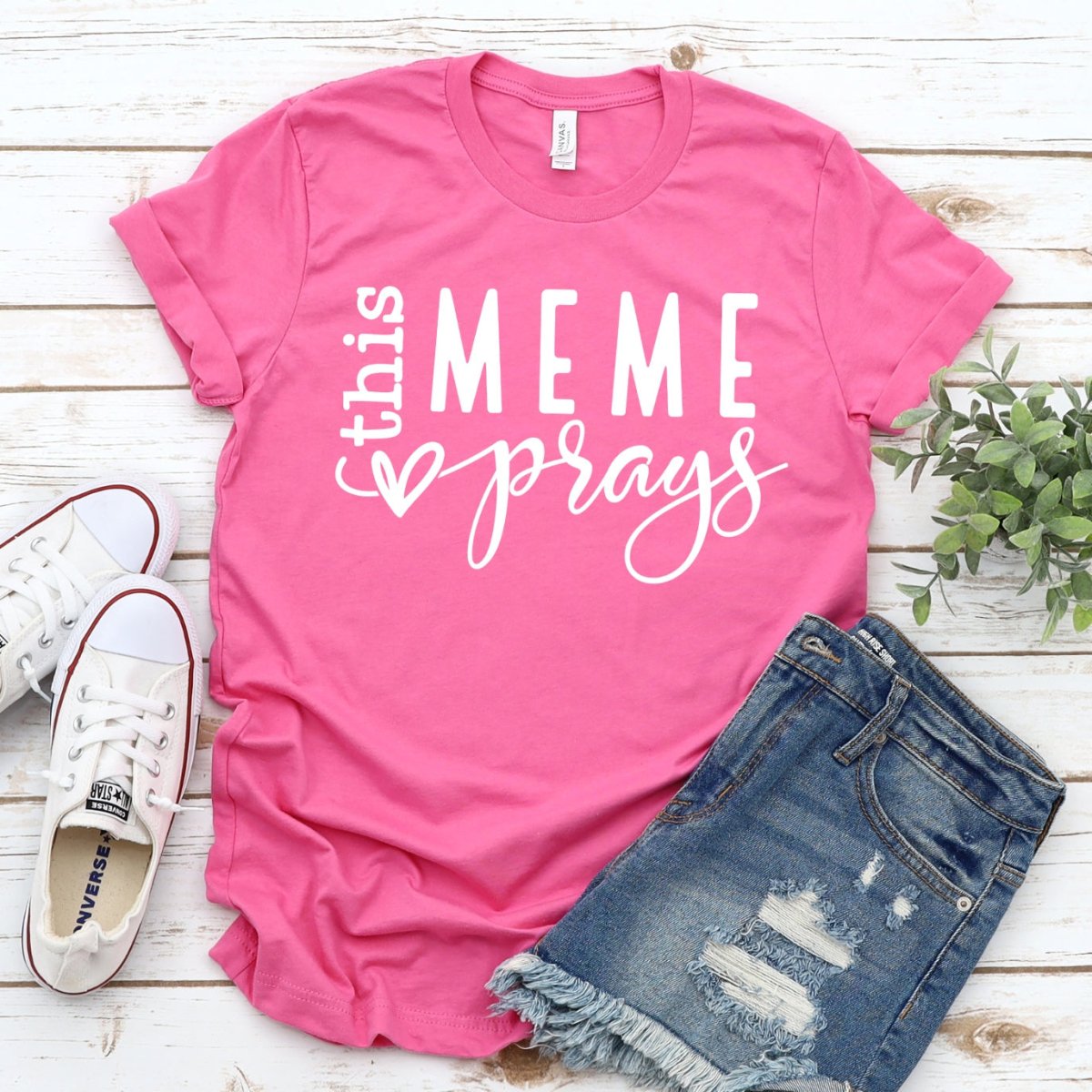 Custom T Shirt for Birthdays - This MeMe Prays Womens T - Shirt - Bliss Birthday Shirts - Heather Charity Pink - S