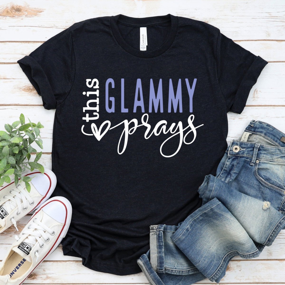 Custom T Shirt - This Glammy Prays Womens Birthday Tee - Bliss Birthday Shirts - Black Heather - S