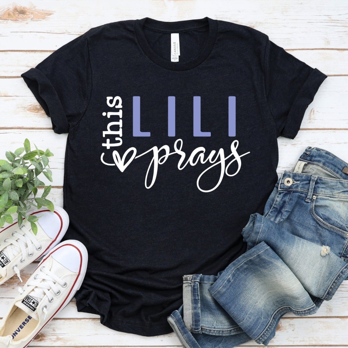 Custom T Shirt - This LiLi Prays Womens Birthday Shirt - Bliss Birthday Shirts - Black Heather - S