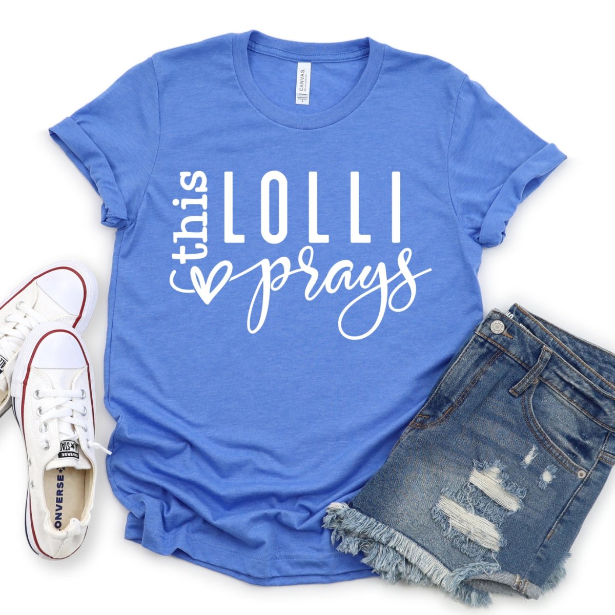 Custom T Shirt - This Lolli Prays Womens Birthday Tee - Bliss Birthday Shirts - Heather Columbia Blue - S