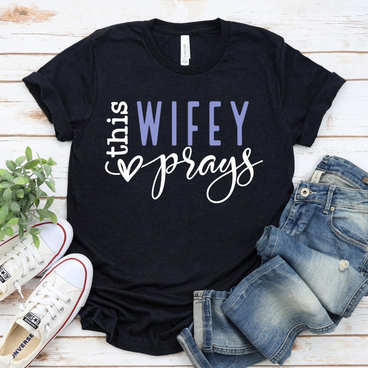 Custom T Shirt - This Wifey Prays Womens Birthday Tee - Bliss Birthday Shirts - Black Heather - S