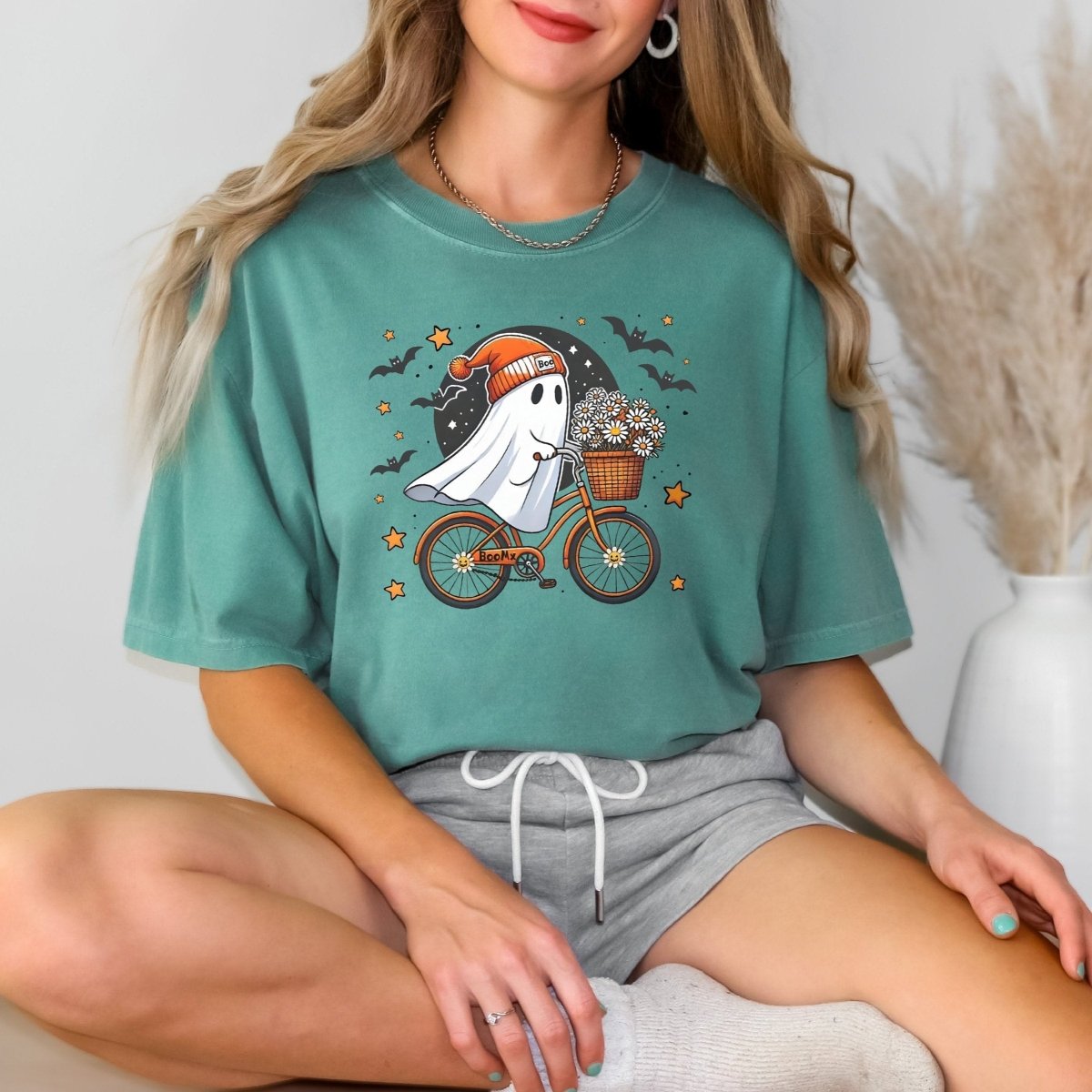 Cute Halloween Ghost Comfort Colors Shirt - Bliss Birthday Shirts - S - Blue Spruce