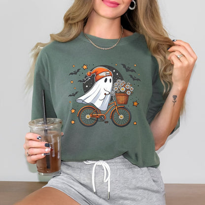 Cute Halloween Ghost Comfort Colors Shirt - Bliss Birthday Shirts - S - Moss