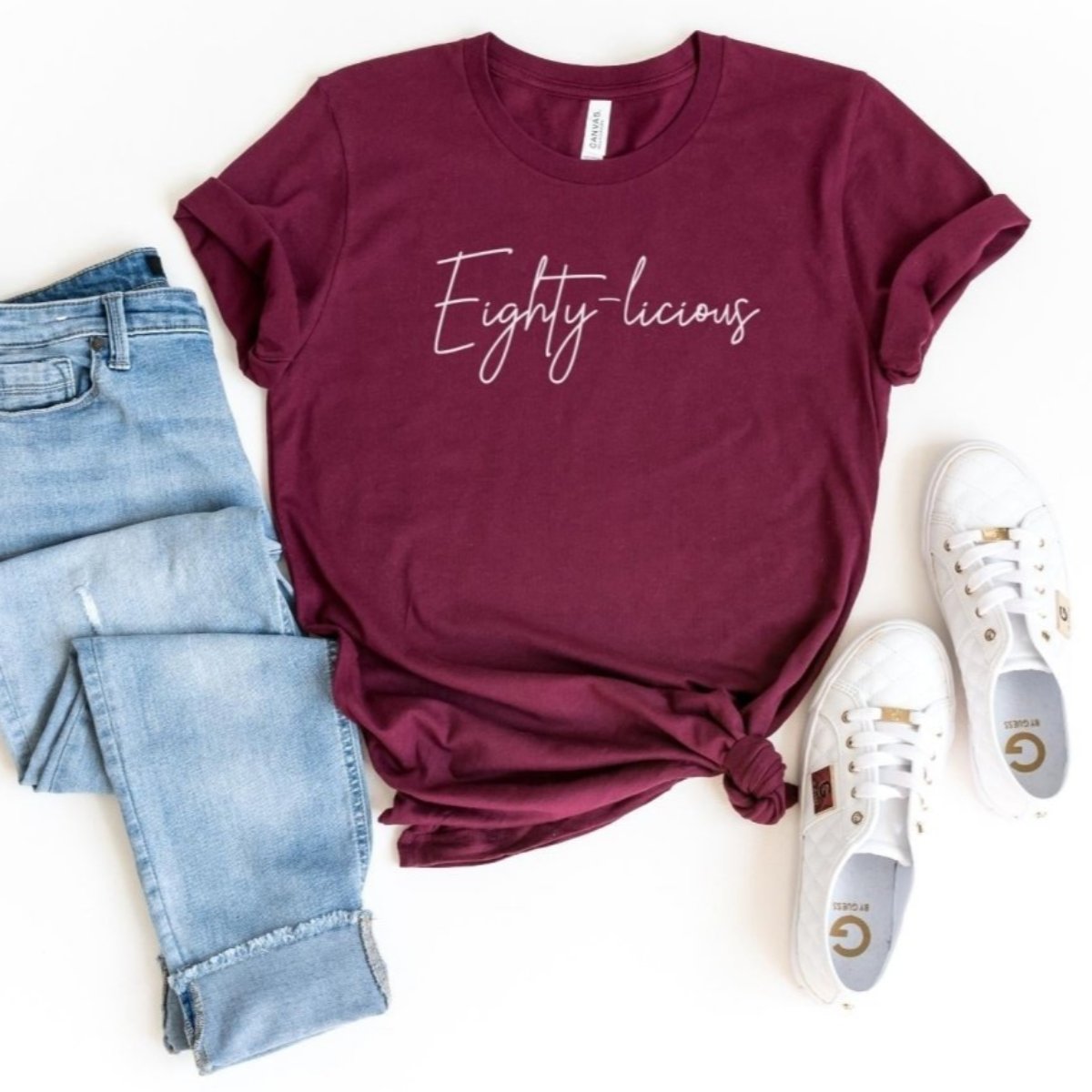 Eighty - licious Birthday Shirt - Fun 80th Birthday - Bliss Birthday Shirts - S - Maroon