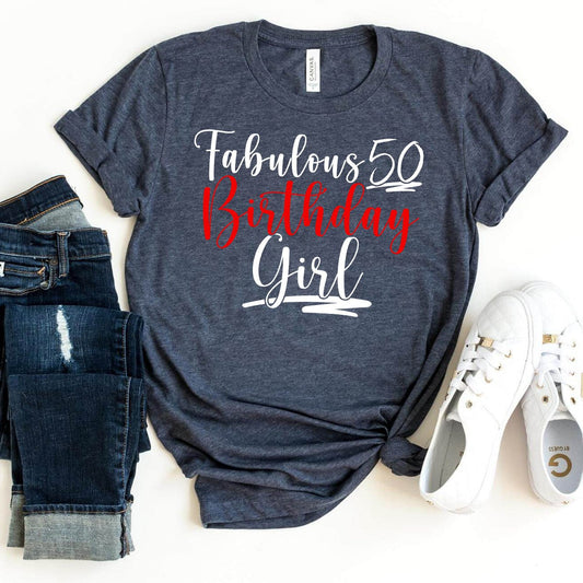 Fabulous 50th Birthday Shirt for Women - Celebrate in Style - Bliss Birthday Shirts - Heather Navy - S