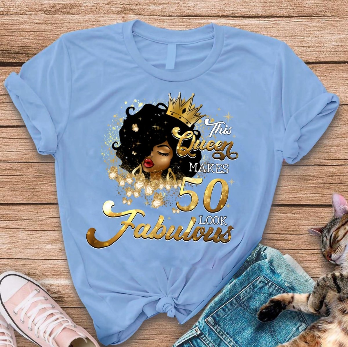 Fabulous 50th Birthday Shirts - Custom T - Shirt Designs for Queens - Bliss Birthday Shirts - S - Light Blue