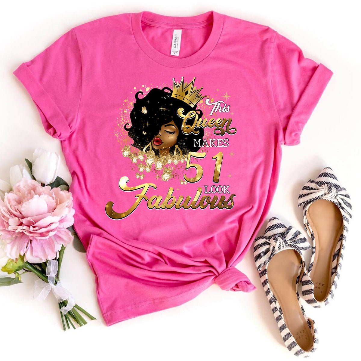 Fabulous 51st Birthday Shirts - Custom T-Shirt Designs for Queens - Bliss Birthday Shirts - Charity Pink - S